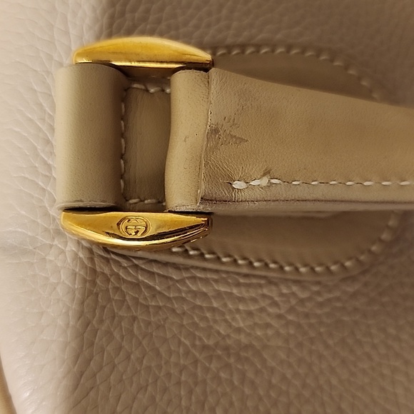 Rare! GUCCI Crossbody Satchel Boston Bag 2-Tone Beige Calfskin +Green Red Strap - Picture 14 of 16